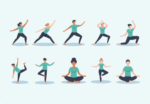 Green and Blue Mind Body Wellness Illustration Set