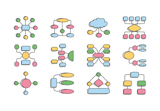 Blue and Pink Creative Mind Map Illustration Set