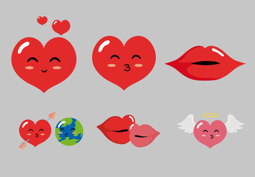 Red World Kiss Day Illustration Set