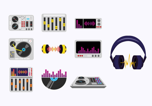 Purple DJ Music Equipment Illustration Set
