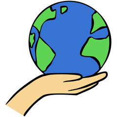 Handdrawn Hand holding globe illistration