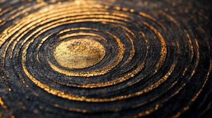 Naklejka premium Concentric gold rings painted on a rough dark surface