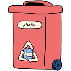 Handdrawn Plastic recycling bin illistration