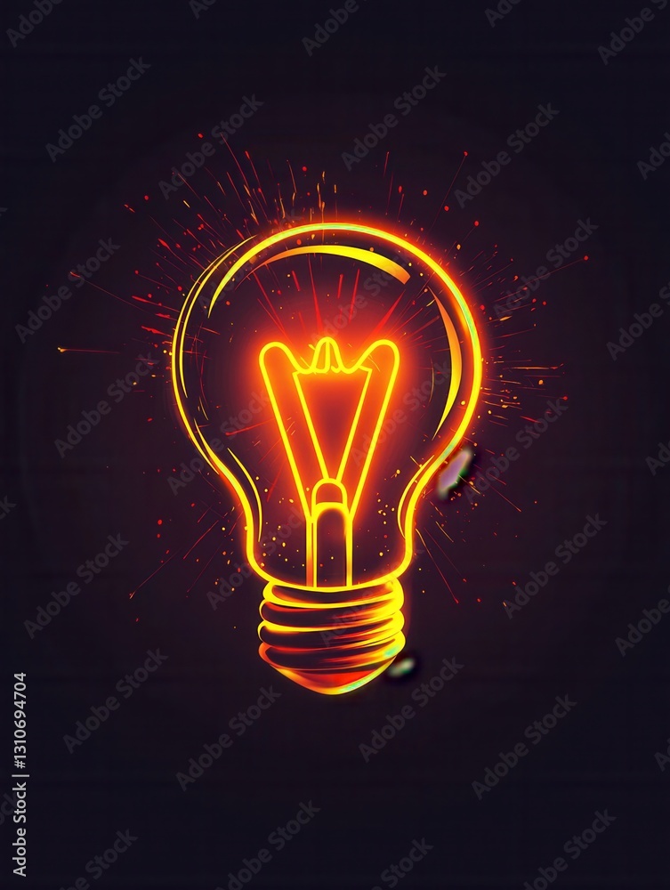 Poster minimalist glowing light bulb icon designed with bright yellow highlights in a clean style for moder