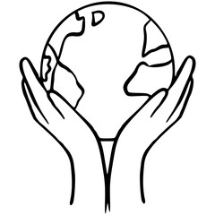 Handdrawn Hand holding globe illistration
