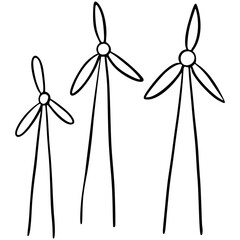 Handdrawn Wind turbines generate electricity illistration