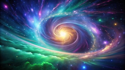Obraz premium Cosmic Vortex A Celestial Swirl of Vibrant Nebulae and Glowing Stars Above a Dreamlike Planet