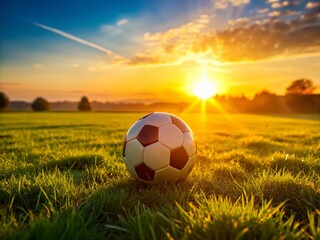 Minimalist Sunset Soccer Field: Lone Ball at Golden Hour