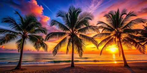 Minimalist Sunset Silhouette Palm Trees Ocean Beach Photography