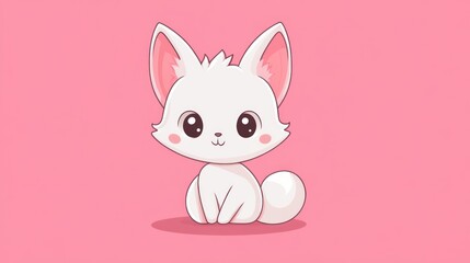 Obraz premium A Cute Cartoon White Cat Sitting Against a Pink Backdrop