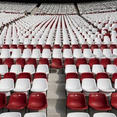 Fototapeta premium Empty Stadium Seats - Red and White Plastic Chairs