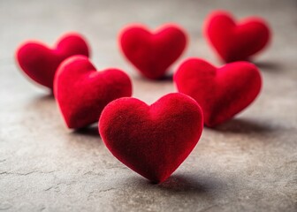 Obraz premium Minimalist Valentine's Day Red Velvet Hearts - Romantic Background