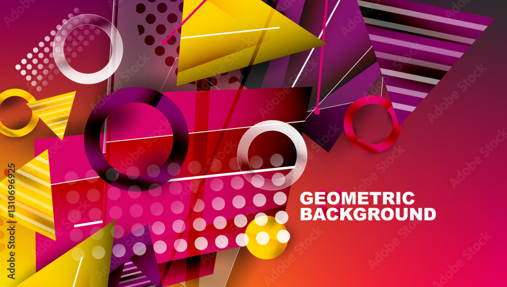 Leinwandbilder Abstract background - overlapping circles, rectangles, and triangles with vibrant gradients. Semi-transparent shapes create depth and balance