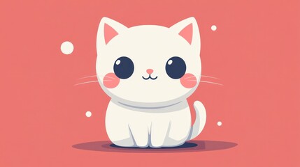 Fototapeta premium A Cute Cartoon White Cat with Big Eyes and Blush