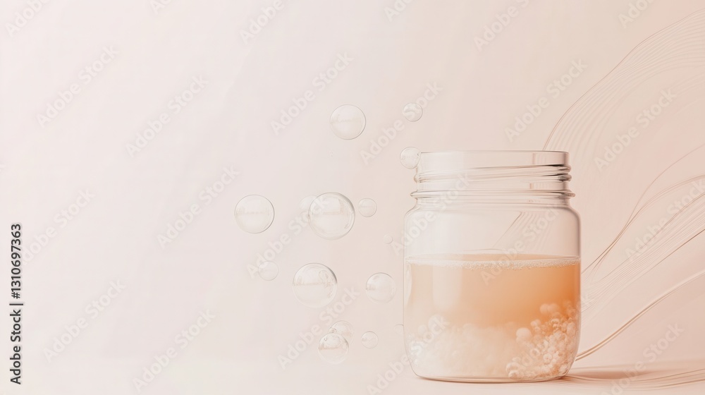 Poster Minimalist fermentation logo featuring an abstract jar and bubbles representing probiotic food branding