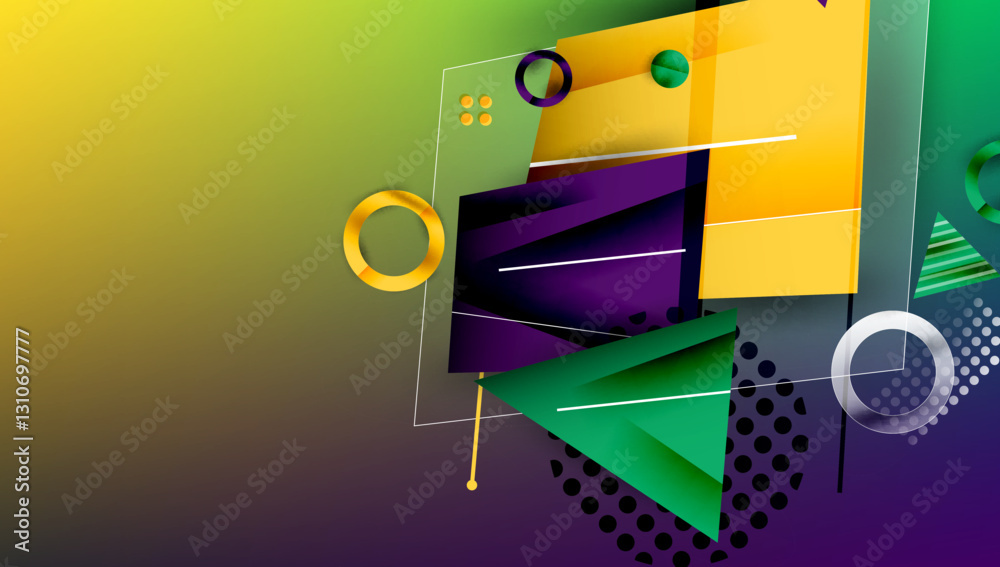 Poster Abstract background - overlapping circles, rectangles, and triangles with vibrant gradients. Semi-transparent shapes create depth and balance
