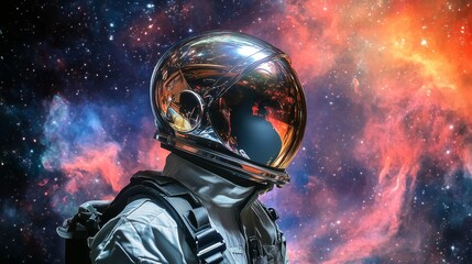 Astronaut in Space Suit Against Colorful Cosmic Background