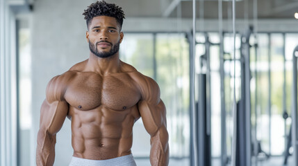 muscular man posing confidently in modern gym setting