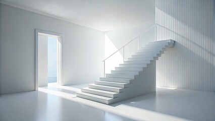 Minimalist White Staircase 3D Render - Clean Modern Architecture Background
