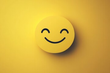 Bright yellow minimalist icon featuring a smiling face that conveys happiness and positivity in a flat design style