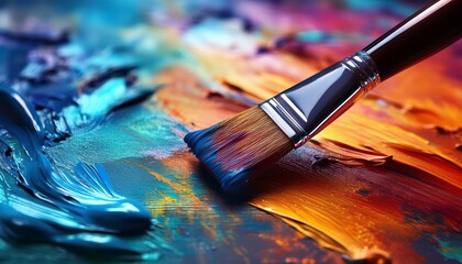 Fototapeta premium the brush paints the canvas with paint