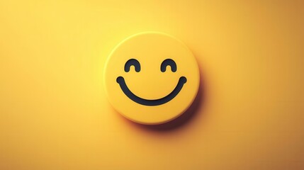 Bright yellow minimalist icon depicting a smiling face in flat design on simple background