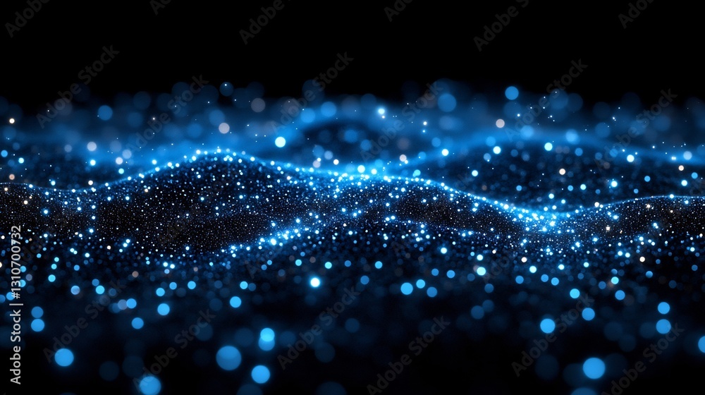 Wall mural glowing blue particles softly undulate across dark background creating serene abstract scene. ai gen