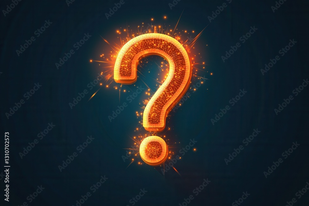 Poster modern minimalist question mark icon with glowing light bursts in flat style for creative design pro