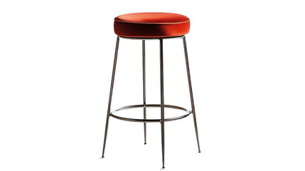 Stylish red bar stool with sleek metal legs, perfect for modern interiors and casual dining spaces.
