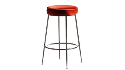 Stylish red bar stool with sleek metal legs, perfect for modern interiors and casual dining spaces.
