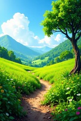 Obraz premium Natural landscape with greenery and earthy tones, greenspace, foliage, landforms