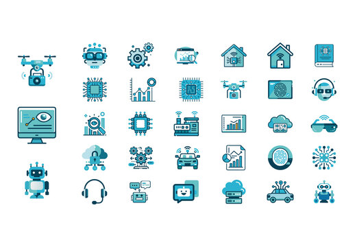 Colorful AI Technology Innovation Machine Learning Icons Set