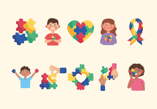 Colorful Asperger Awareness Support Education Illustration Set