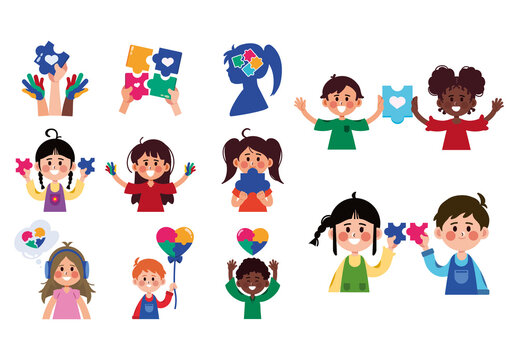 Colorful Autism Awareness Support Inclusivity Illustration Set