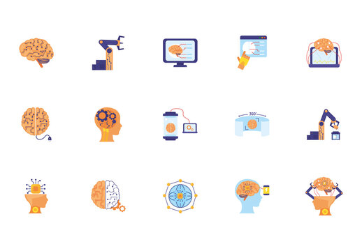 Colorful Neuromorphic AI Computing Icons Set