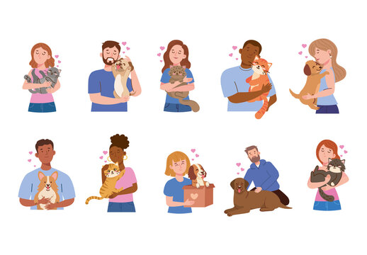 Colorful Cute Happy Pet Adoption Illustration Set