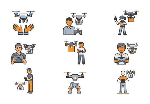 Yellow and Gray Drone Pilot Icons Set