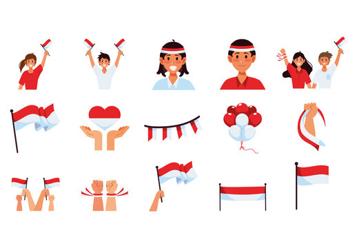 Red and White Indonesia Celebration Stickers Set