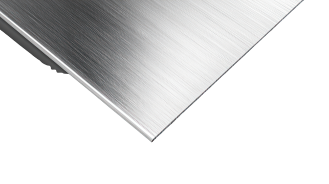 Metallic surface with a brushed texture, isolated on a white background, suitable for backgrounds or graphic design.