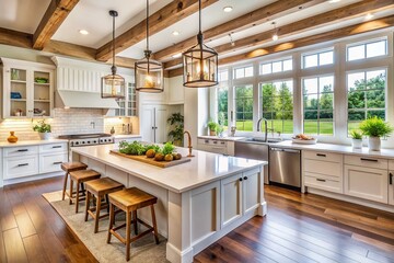 Modern Farmhouse Kitchen Renovation: Panoramic View of Chic Design