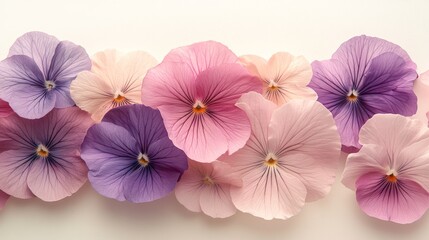 Obraz premium A collection of colorful pansies arranged in a row decoratively