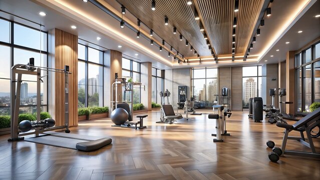 Modern Fitness Center Interior Design: 3D Render of Gym Saloon