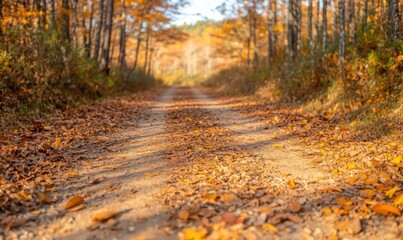 Obraz premium Autumnal Dirt Road Through Golden Woods