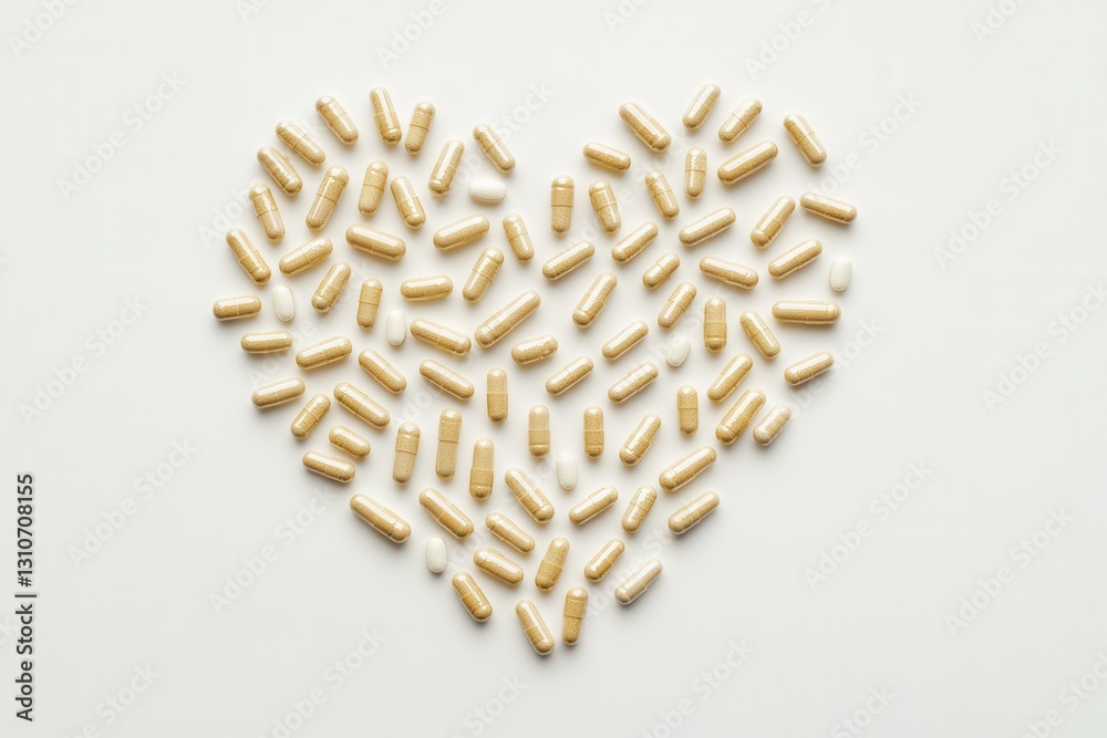 Aufkleber Heart shaped arrangement of pills and capsules creates a striking visual effect in a minimalistic modern setting emphasizing health and wellness