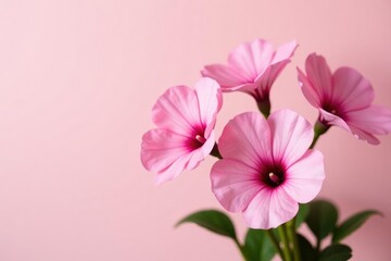 Fototapeta premium Soft pink pelargonium flowers in a bouquet on a plain background, bouquet, minimalist, flowers