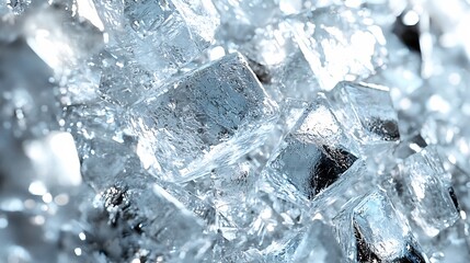 Obraz premium Glistening ice cubes brightly reflect light creating a cool refreshing abstract texture. AI Generated