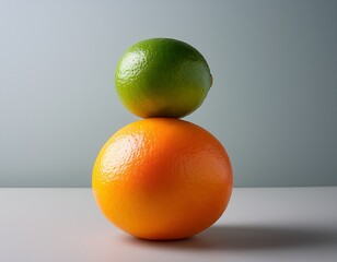 a visually appealing stack of three colorful citrus fruits against a soft gray background this image can be used for food related content nutrition articles or vibrant lifestyle promotions