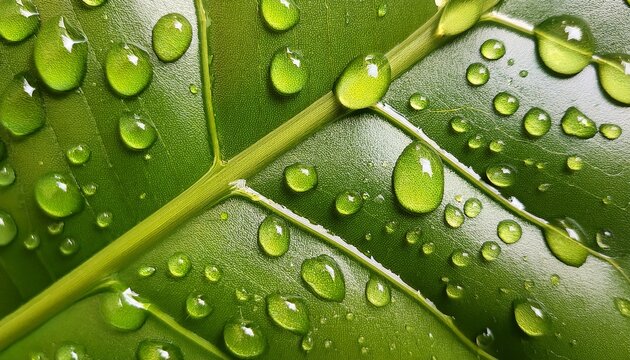 a close up of a fresh green leaf with water droplets on it highlighting its vibrant texture this image is ideal for wellness nature themed projects or health related articles or websites