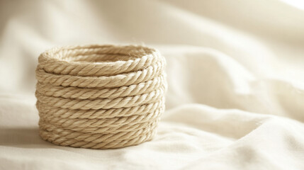 A single, beautifully coiled rope of straw, resting on a smooth