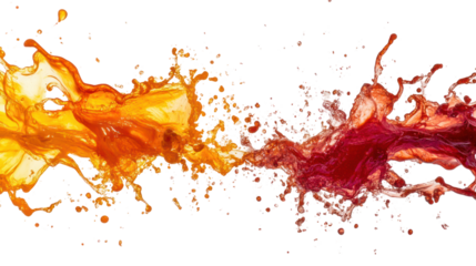 Dynamic liquid splash in orange and red hues, creating an eye-catching visual effect on a contrasting background.